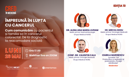 „Împreună în lupta cu cancerul: Cum comunicăm cu pacientul și familia sa în cancerul colorectal. De la diagnostic la reacomodare socială”, un nou webinar CRED în Medicină