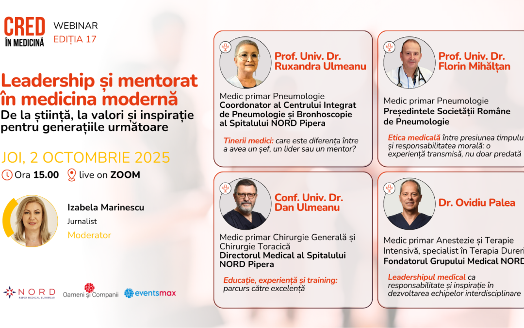 „Leadership și mentorat în medicina modernă: De la știință, la valori și inspirație pentru generațiile următoare”, tema webinarului CRED în Medicină din luna octombrie 
