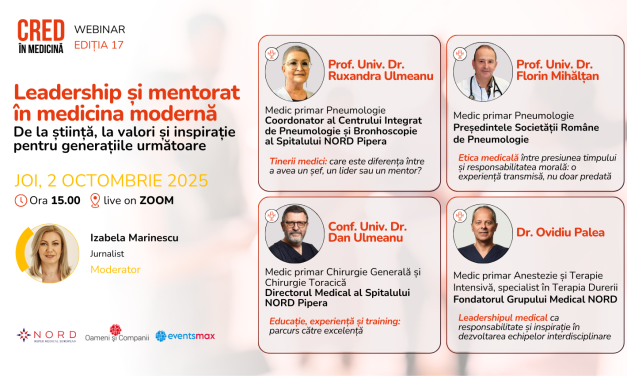 „Leadership și mentorat în medicina modernă: De la știință, la valori și inspirație pentru generațiile următoare”, tema webinarului CRED în Medicină din luna octombrie 